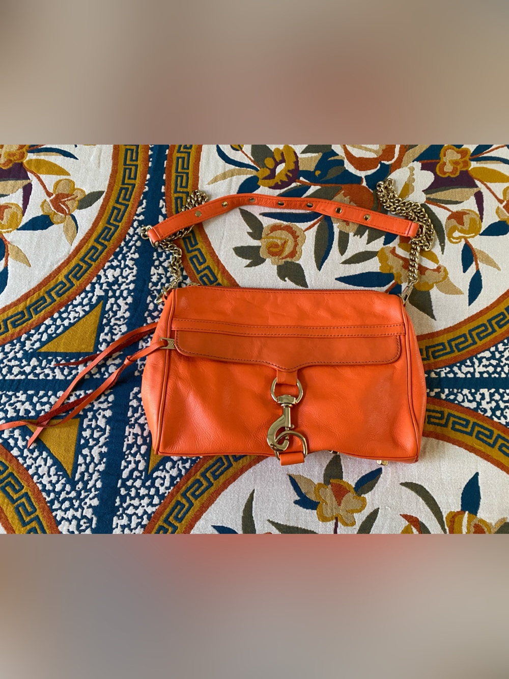 Rebecca Minkoff Orange Leather Crossbody Bag with Gold Hardware